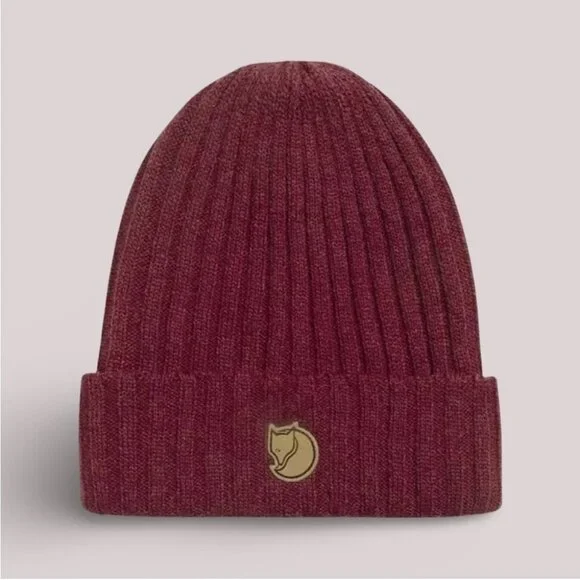 Fjallraven ribbed Wool Beanie Unisex red burgundy - Picture 1 of 5